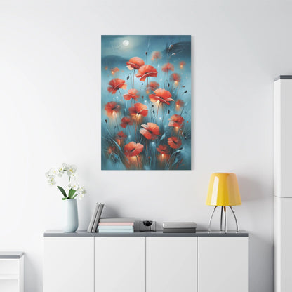Tableau Coquelicots de Nuit - Clair de Lune - vue mur grande hauteur