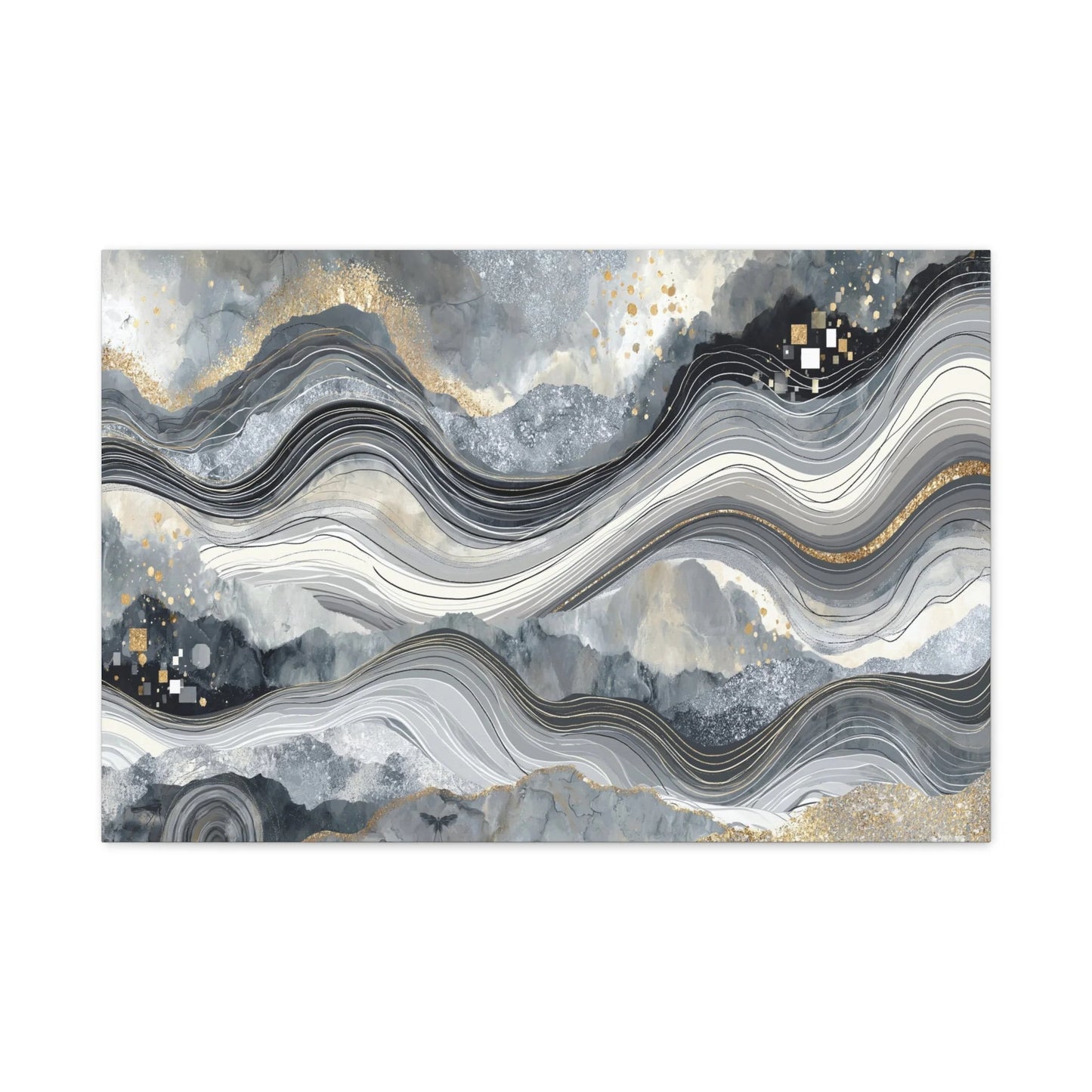 Tableau Vagues marbrées veines dorées palette gris anthracite