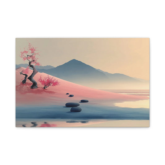 Tableau Rose Zen - Pas de Pierre vers la Montagne