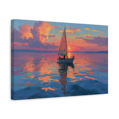 Voilier sur mer calme au coucher de soleil rose orange - Art Virtuoso - vue 6/20