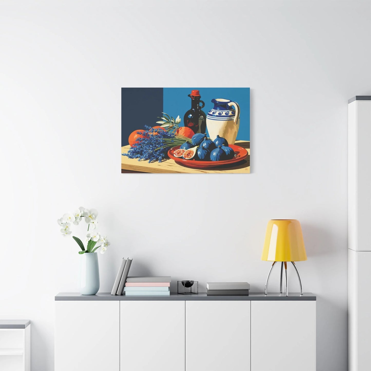 Tableau Nature Morte Figues Lavande Terracotta - Midi Parfumé - ambiance loft haut de plafond