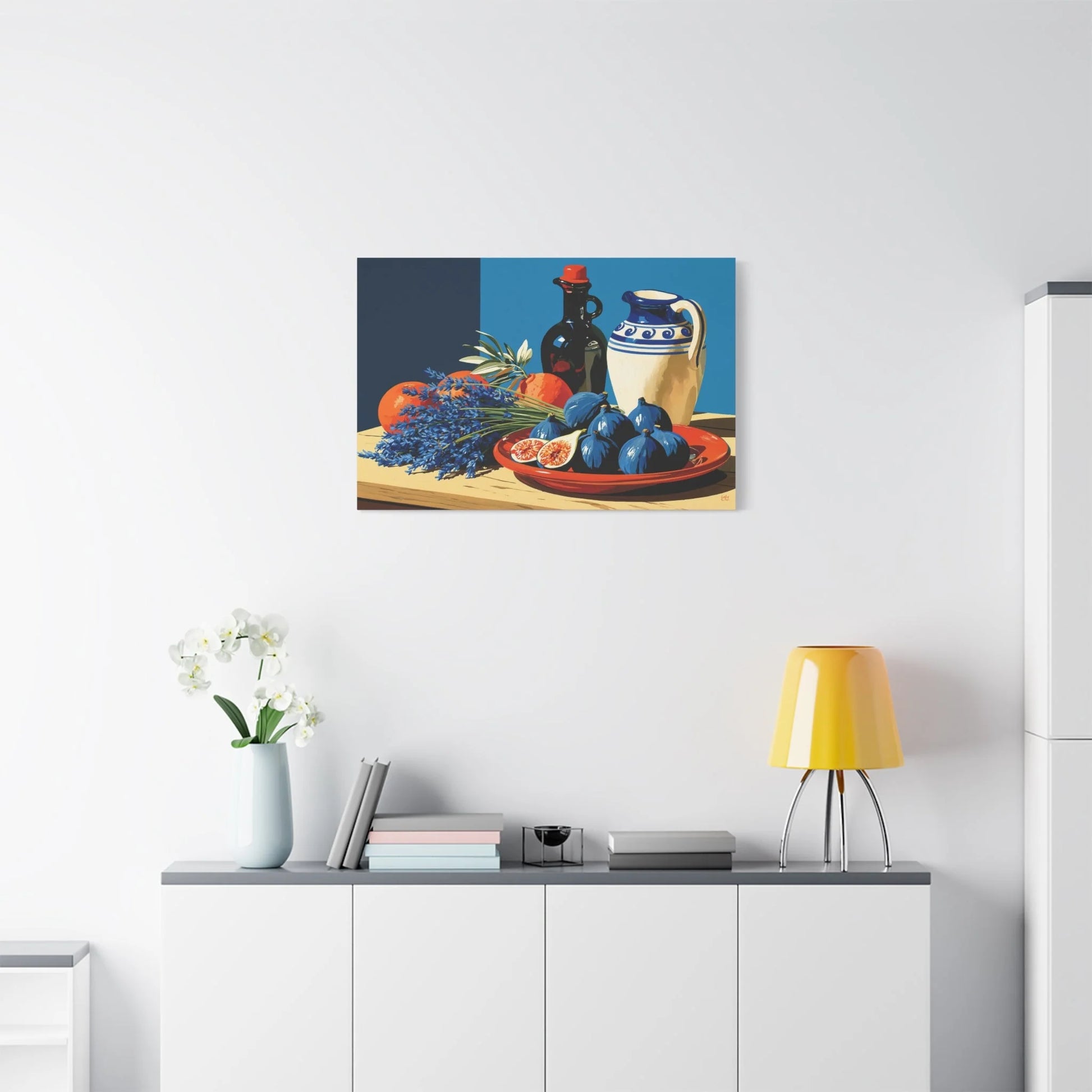 Tableau Nature Morte Figues Lavande Terracotta - Midi Parfumé - ambiance loft haut de plafond