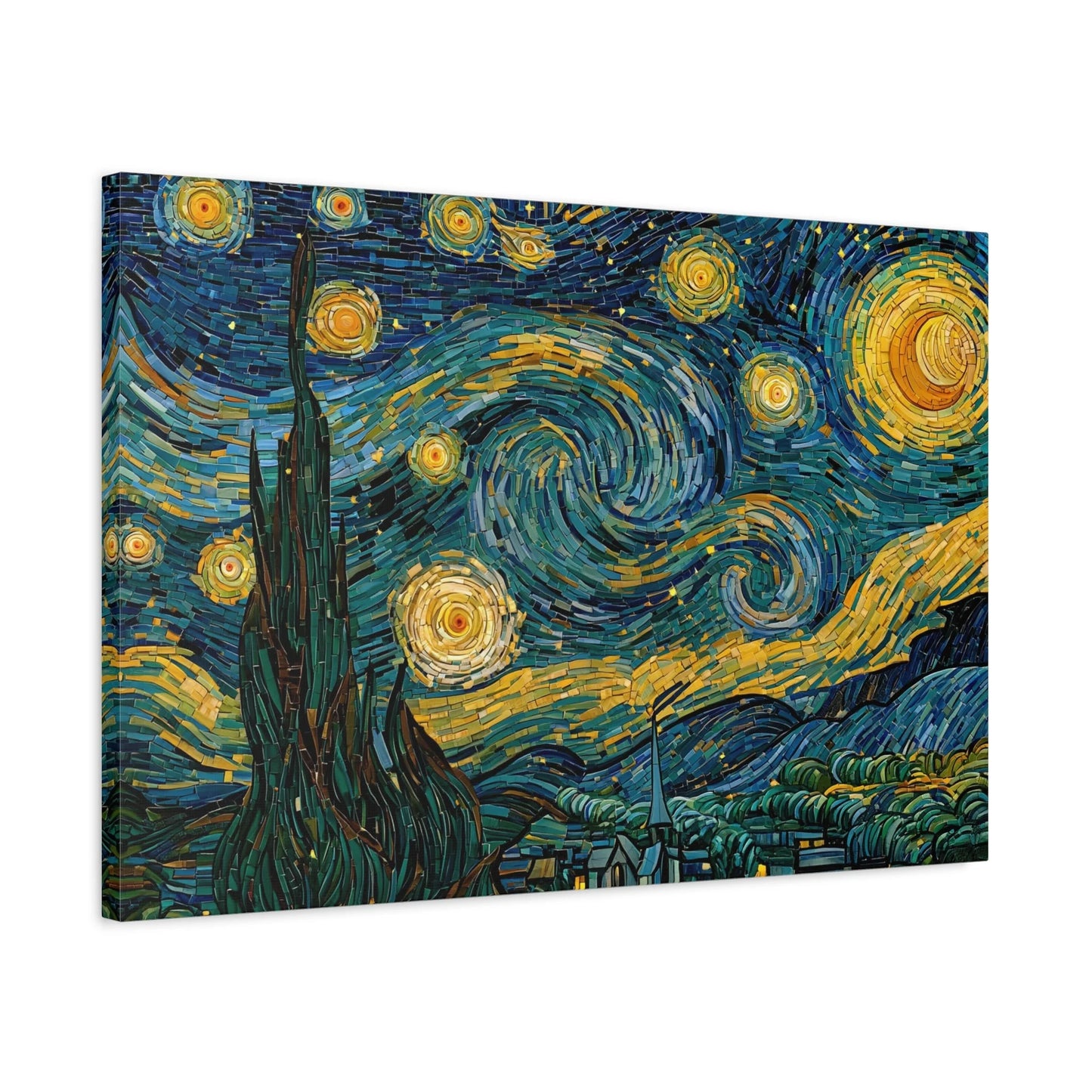 Tableau en Mosaïque Ciel Étoilé Tourbillon - Nuit de Tesselles - mise en scène mur pierre apparente