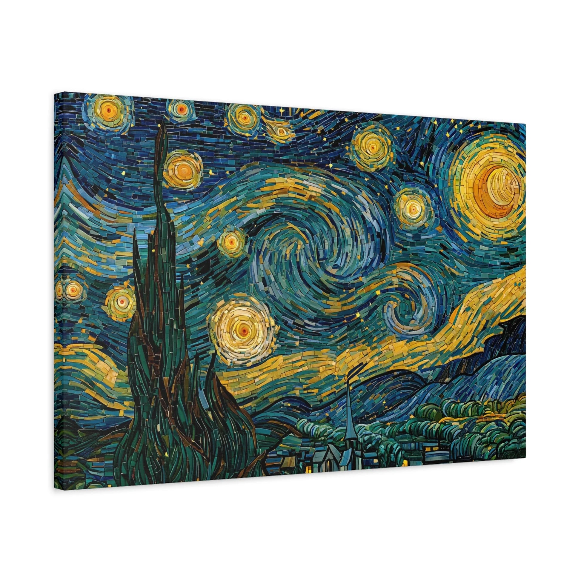 Tableau en Mosaïque Ciel Étoilé Tourbillon - Nuit de Tesselles - mise en scène mur pierre apparente