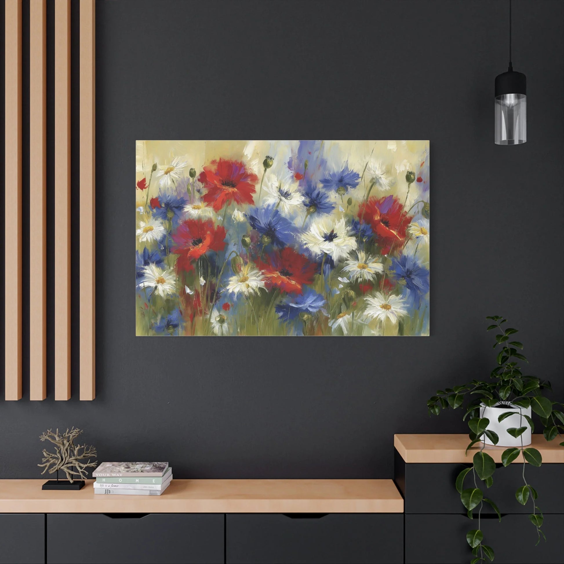 Tableau Champ Tricolore - Coquelicots, Bleuets et Marguerites - mise en scène impact maximal