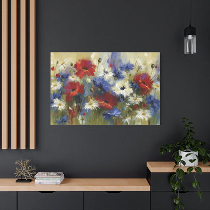 Tableau Champ Tricolore - Coquelicots, Bleuets et Marguerites - mise en scène impact maximal