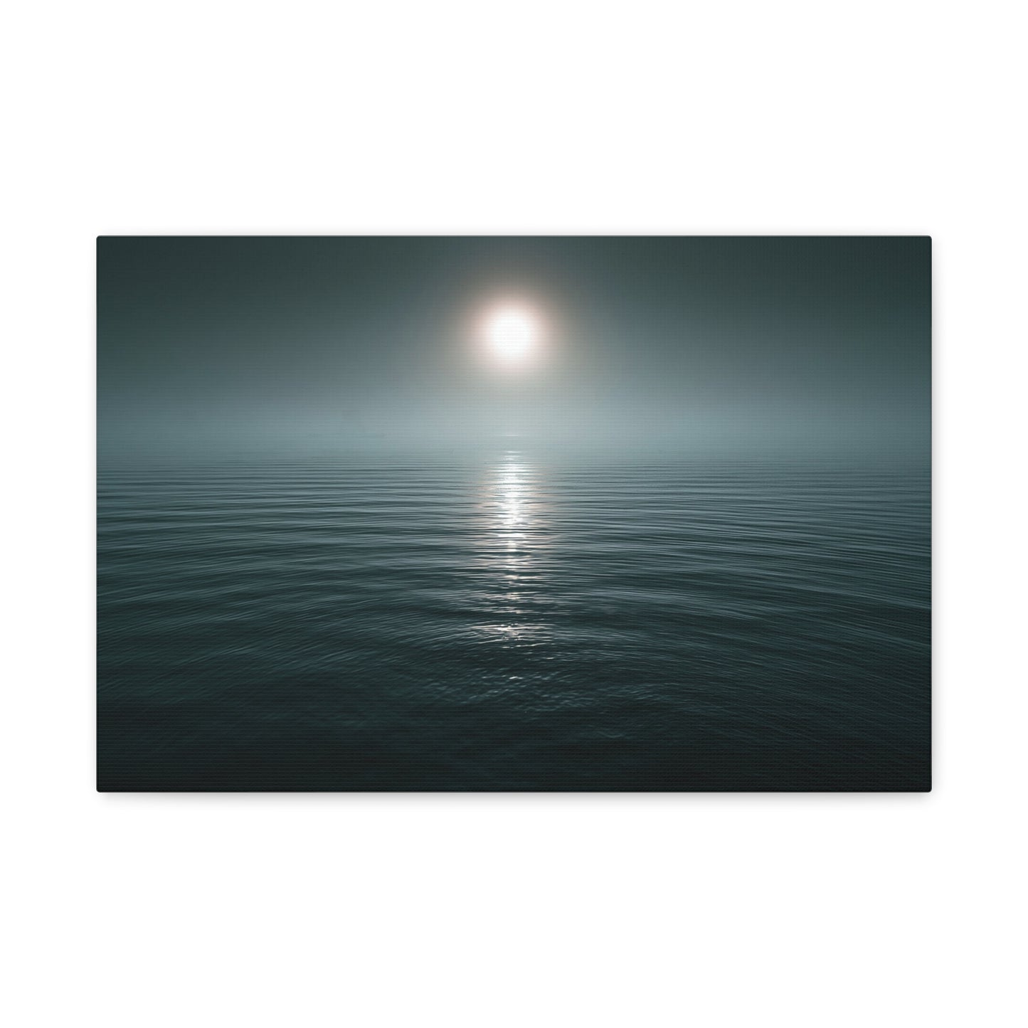 Mer calme brumeuse avec soleil pale et petit voilier a l horizon - Art Virtuoso - vue 1/20