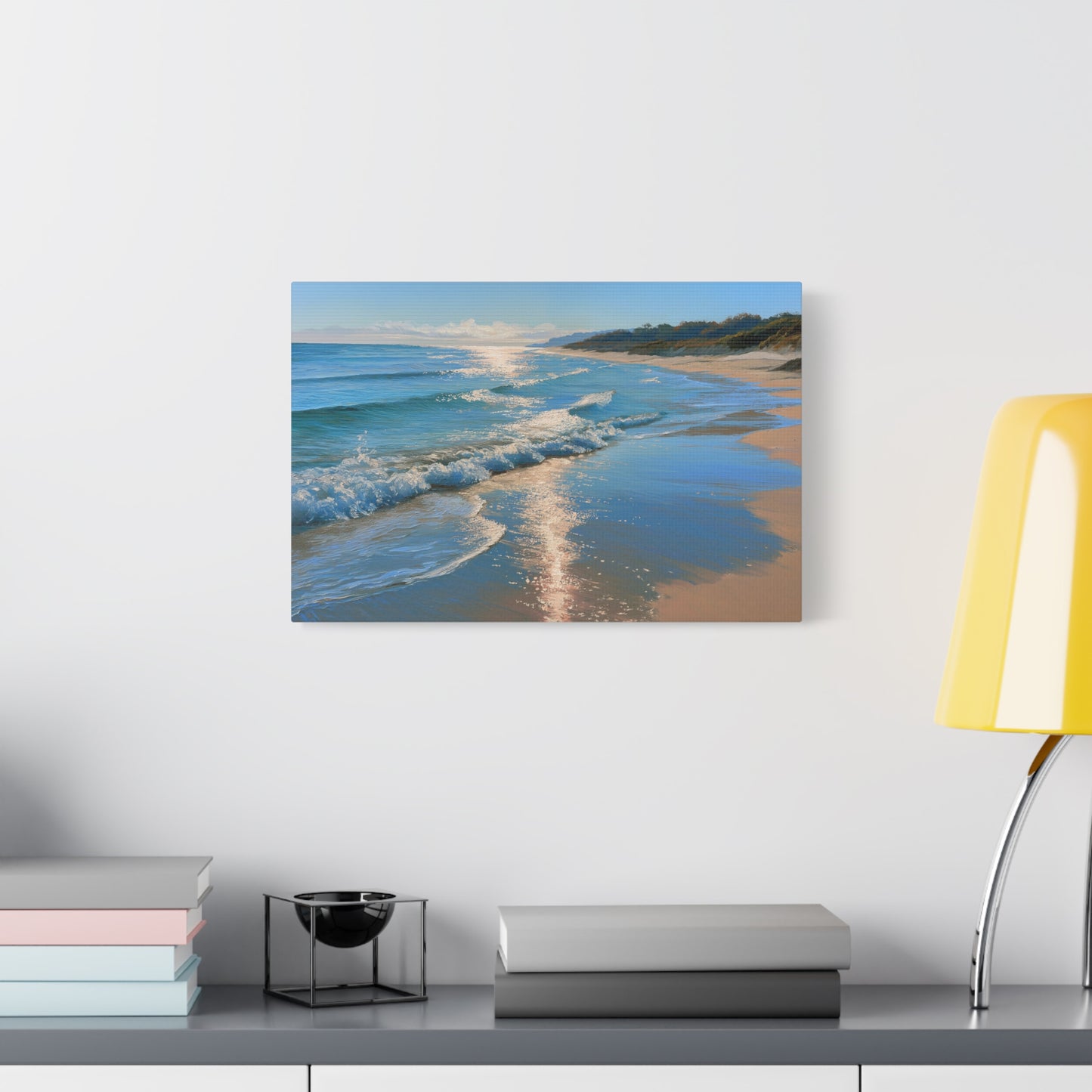 Plage de sable dore avec vagues douces et lumiere d ete sur la mer - Art Virtuoso - vue 7/20