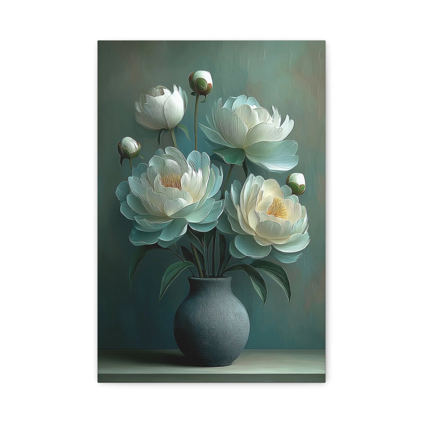 Tableau Chambre Vert Sauge - Pivoines en Méditation