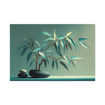 Tableau Bambou et galets vert sauge esprit japandi