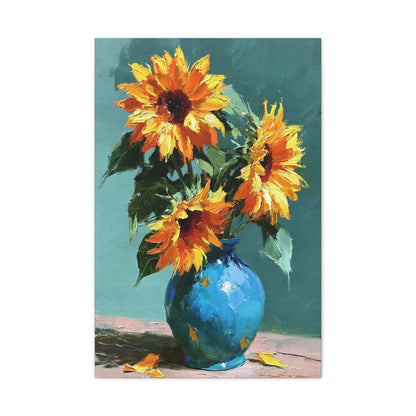 Tableau Nature Morte Bouquet Tournesols Impressionniste - Soleil en Vase - intégration salon scandinave
