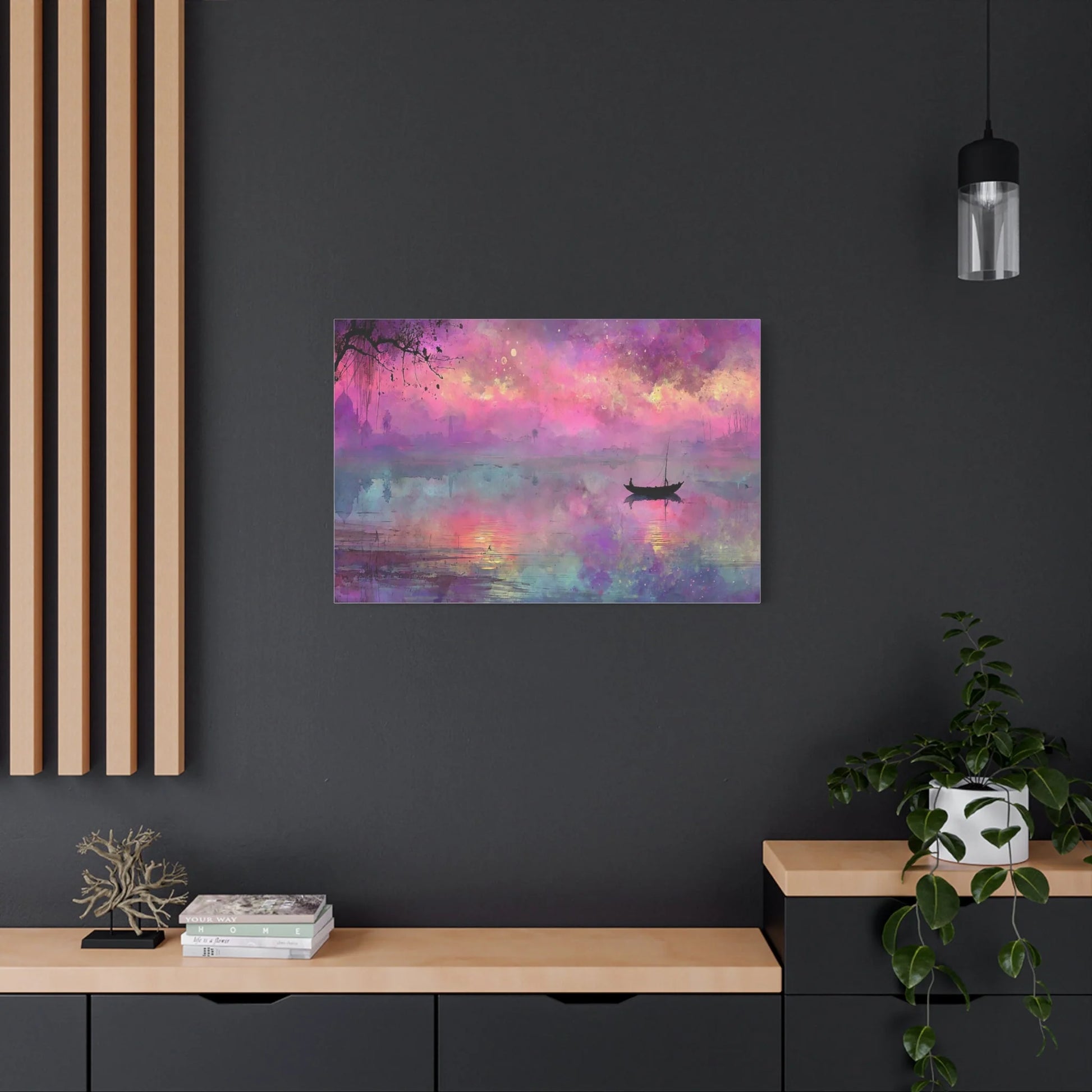 Tableau Barque crépuscule atmosphère orientale
