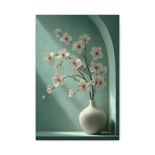 Tableau Vert Sauge et Rose Poudré - Cerisier en Fleur