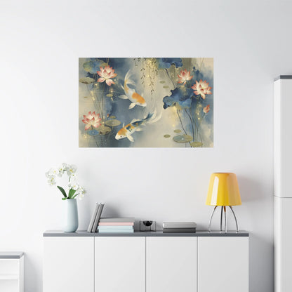 Tableau Koi étang zen dans un salon contemporain