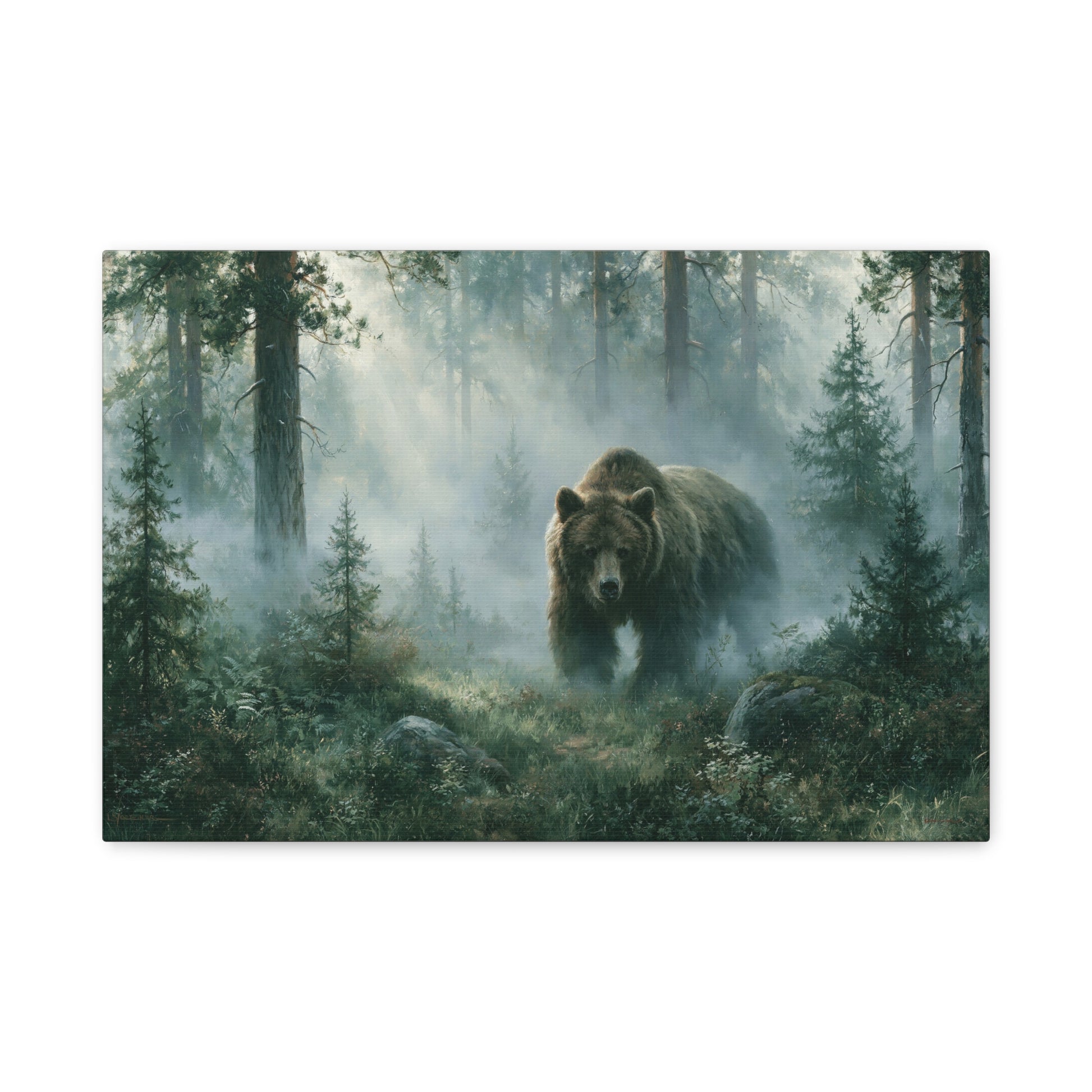 Tableau Ours Brun Forêt Brume - Lisière Sauvage - format S
