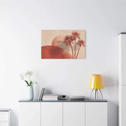 Tableau toile palmeraie terracotta dans un salon californien