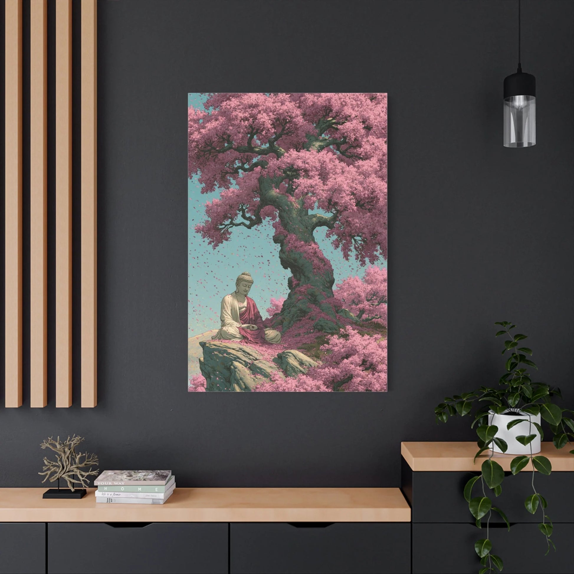 Tableau Bouddha Sakura - Cerisier en Fleurs Japonais - mise en scène impact maximal