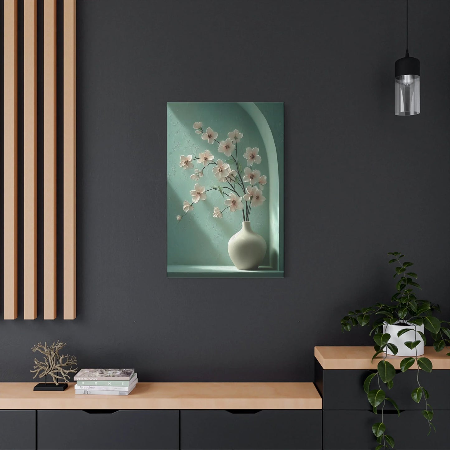 Tableau Cerisier vert sauge atmosphère délicate