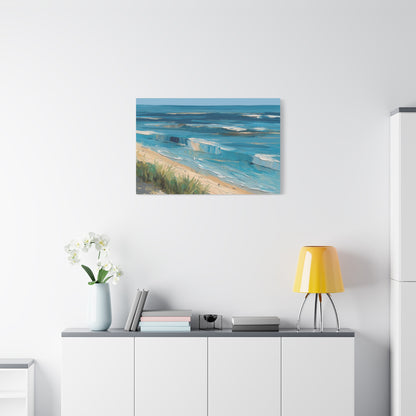 Vagues modernes en lignes bleues avec ecume blanche et plage stylisee - Art Virtuoso - vue 16/20