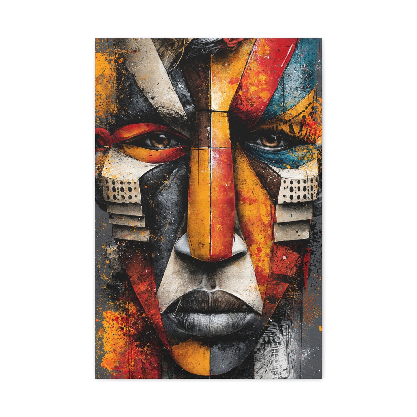 Tableau Masque Africain Géométrique Ocre - format L - Art Virtuoso