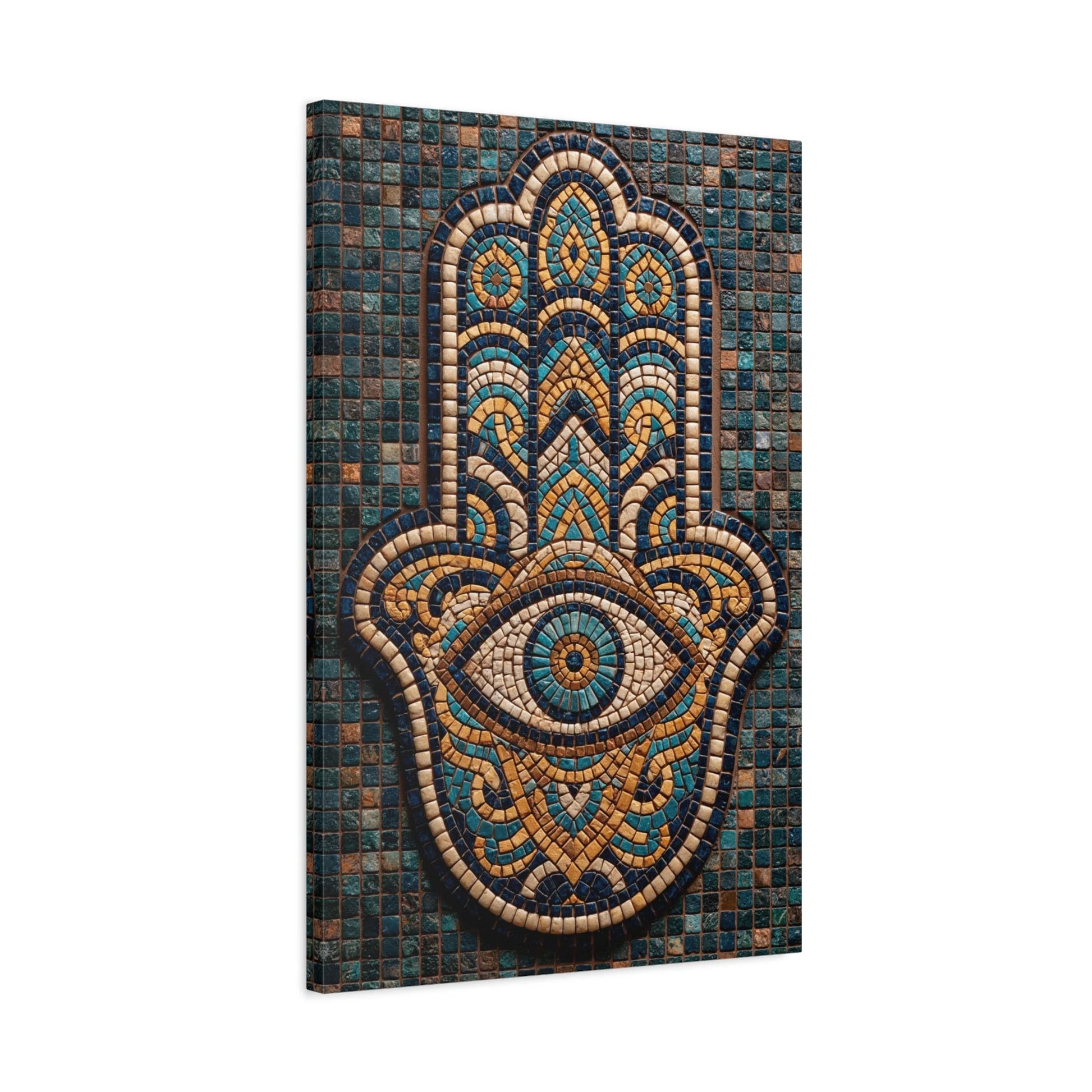 Tableau en Mosaïque Main de Fatima - Khamsa Protectrice - mise en scène mur pierre apparente