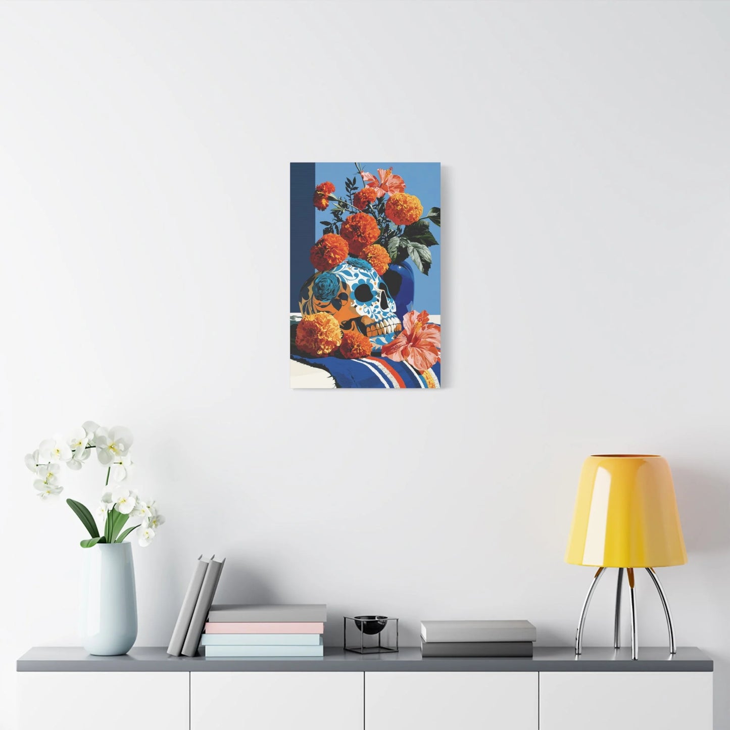 Tableau Nature Morte Vanitas Mexicaine Día de Muertos - Fête des Ombres - ambiance chambre adulte