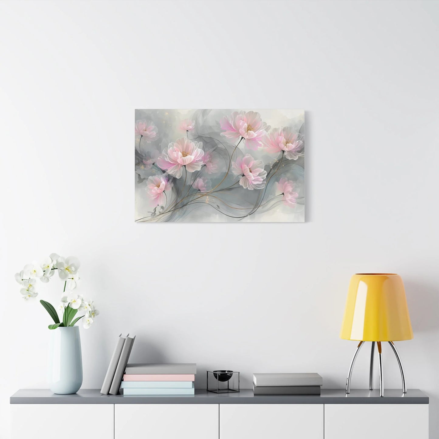 Tableau Gris rose pâle format horizontal grand pan de mur
