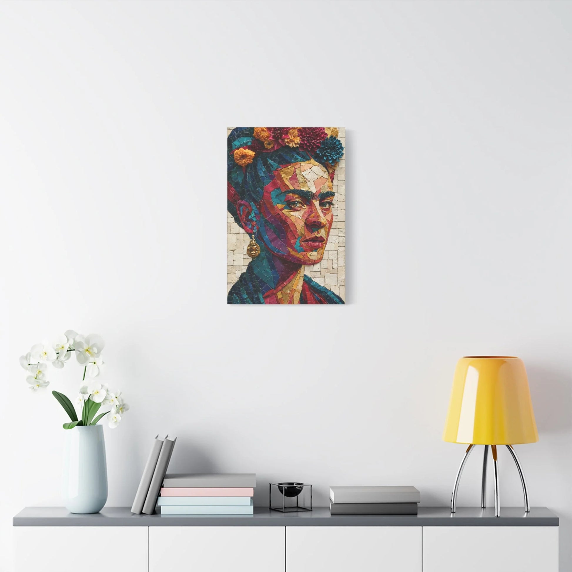 Tableau en Mosaïque Frida Kahlo Fleurie - Couronne Viva - ambiance chambre adulte