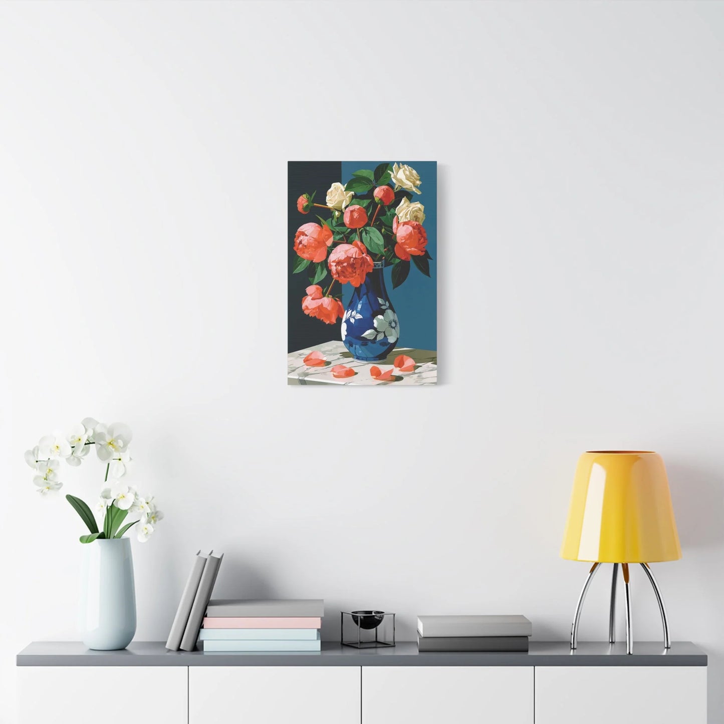Tableau Nature Morte Pivoines Roses Romantiques - Bouquet Tendre - ambiance chambre adulte