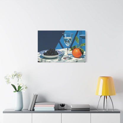 Tableau Nature Morte Cristal Olives Noir Blanc - Éclat Monochrome - grand format salon spacieux