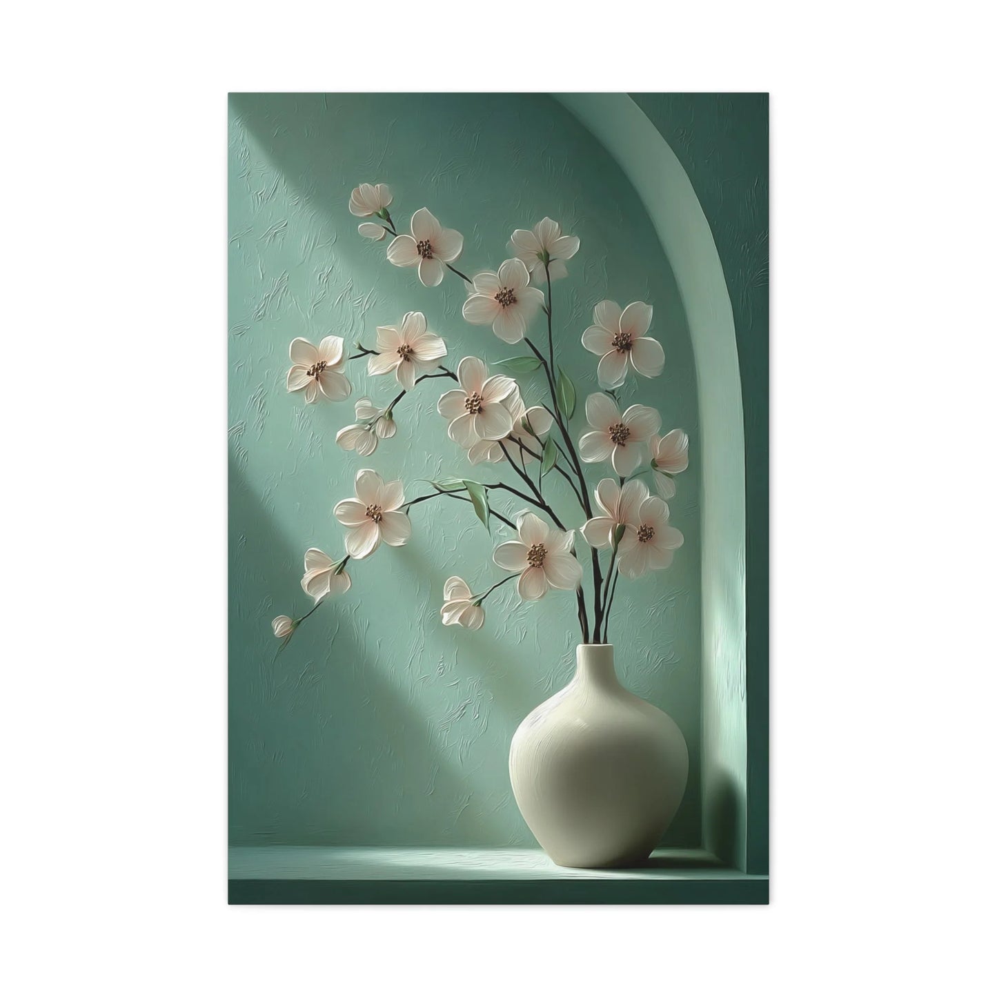 Tableau Cerisier rose poudré palette vert sauge profonde