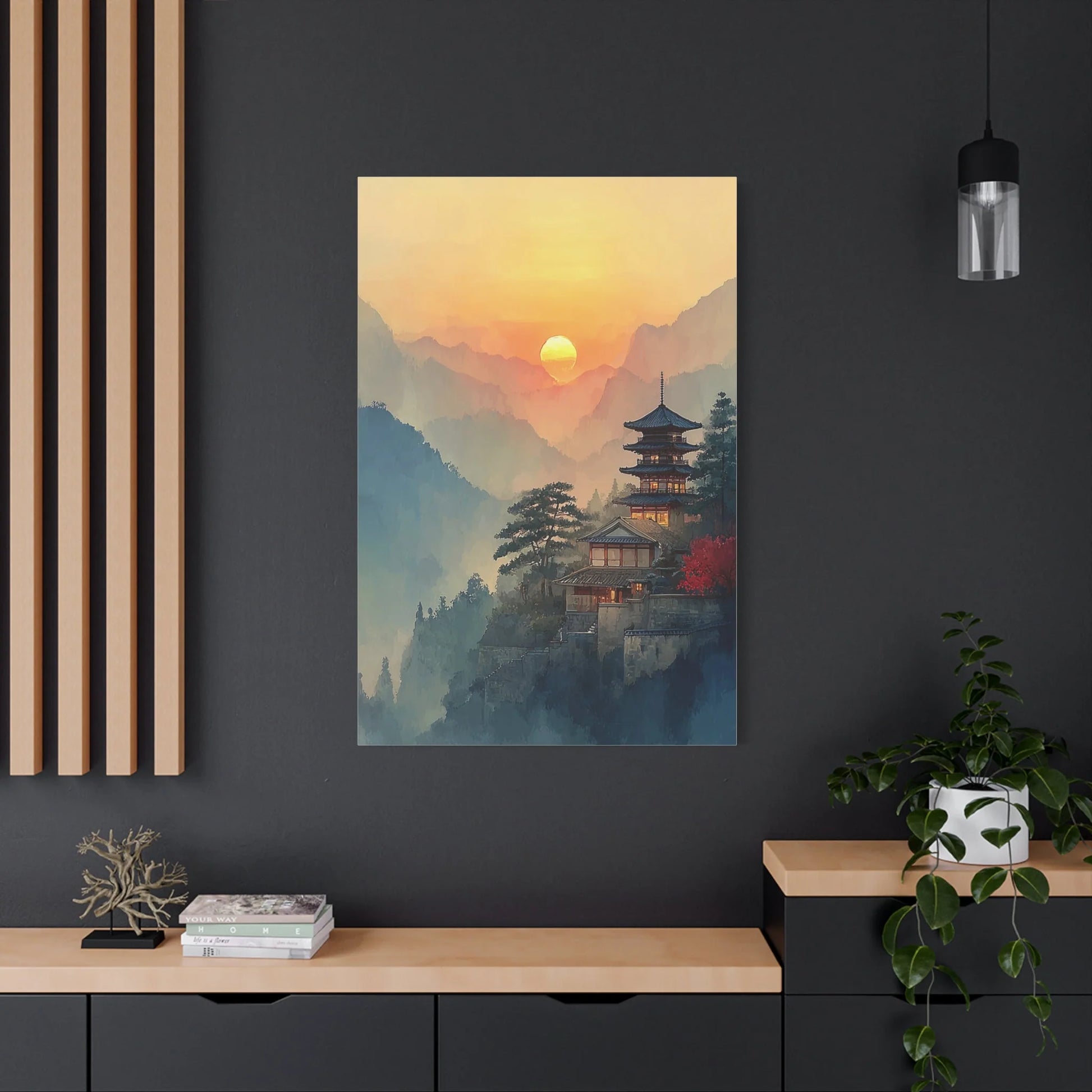 Tableau Pagode Zen - Soleil Couchant sur le Temple — Art Virtuoso