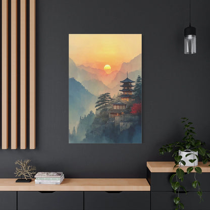 Tableau Pagode Zen - Soleil Couchant sur le Temple — Art Virtuoso