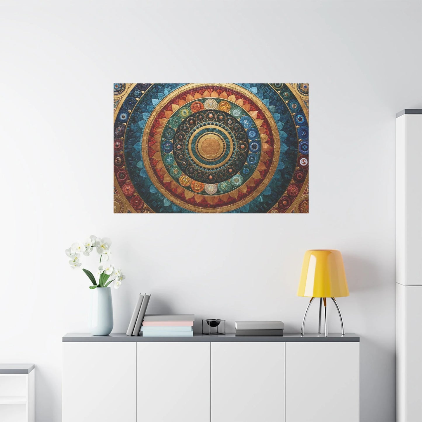 Tableau en Mosaïque Mandala Chakras - Roue Intérieure - vue mur grande hauteur