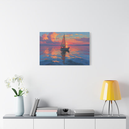 Voilier sur mer calme au coucher de soleil rose orange - Art Virtuoso - vue 13/20