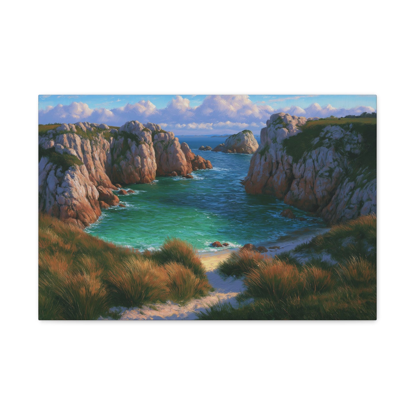 Crique bretonne sauvage avec falaises rocheuses et eau turquoise - Art Virtuoso - vue 2/20