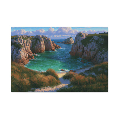 Crique bretonne sauvage avec falaises rocheuses et eau turquoise - Art Virtuoso - vue 2/20