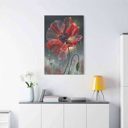 Tableau Coquelicot Macro - Pétales et Rosée d'Aube - vue mur grande hauteur
