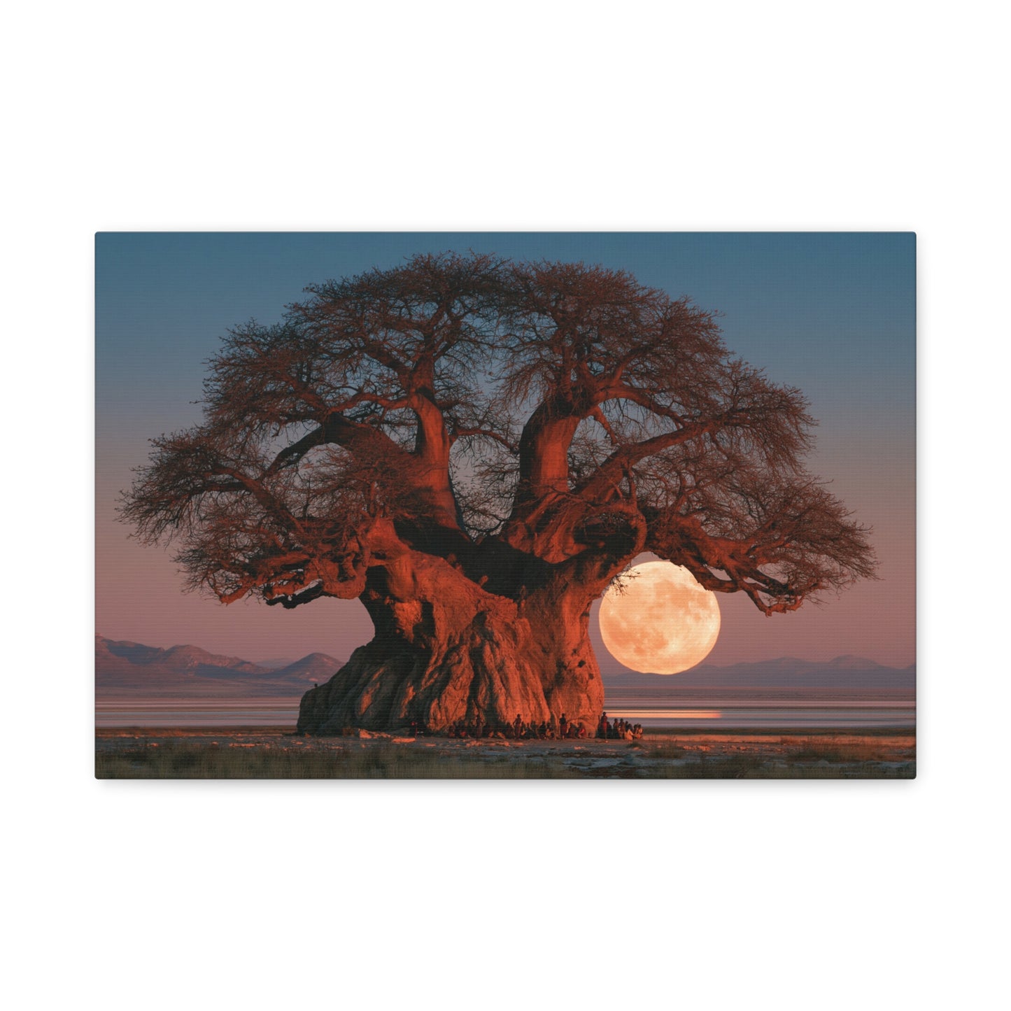 Tableau Baobab Arbre de Vie, un baobab massif éclairé par une lune basse, format S - Art Virtuoso