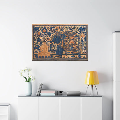 Tableau Bouddha et Éléphant - Miniature Indienne - vue mur grande hauteur
