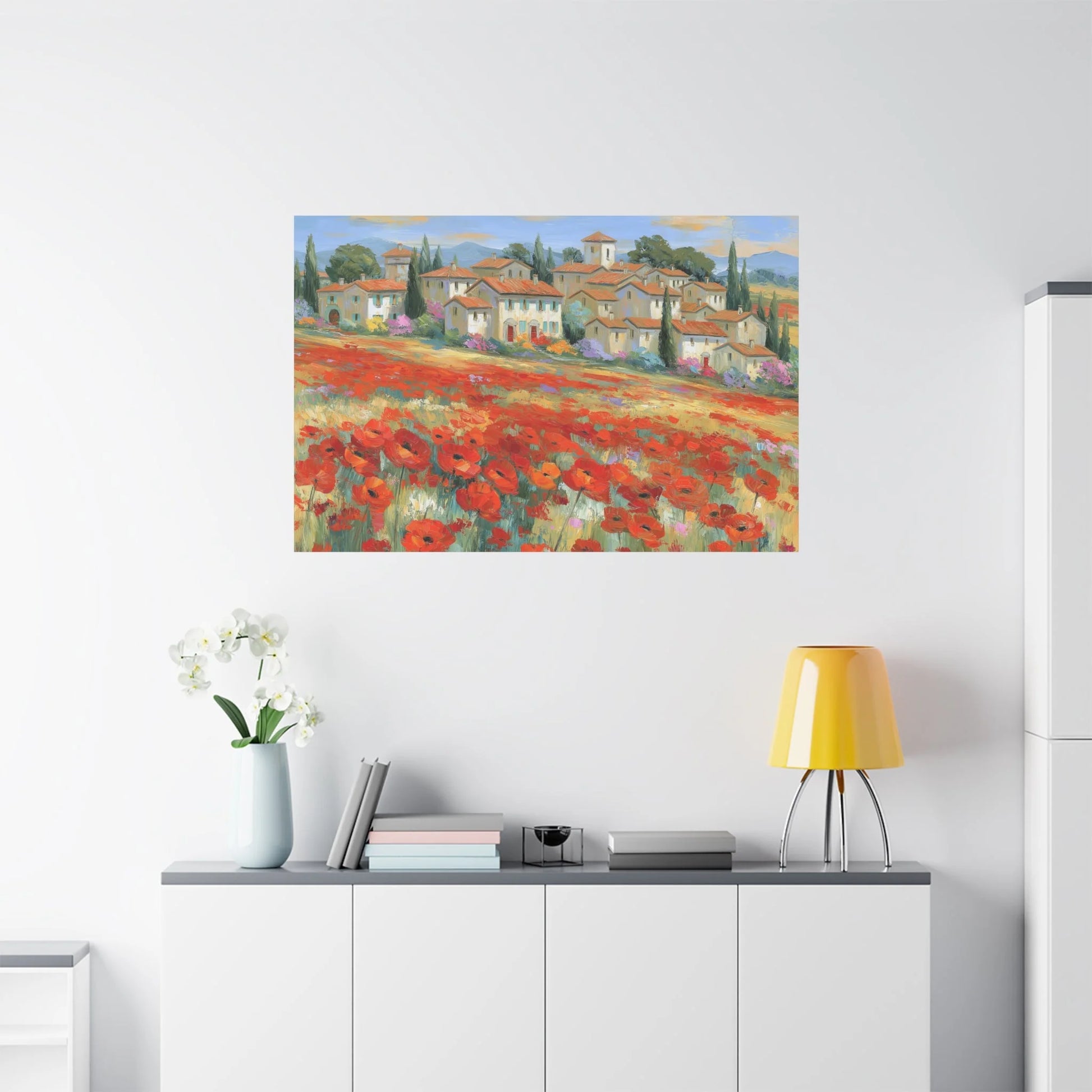 Tableau Coquelicots de Provence - Lumière de Juillet - vue mur grande hauteur