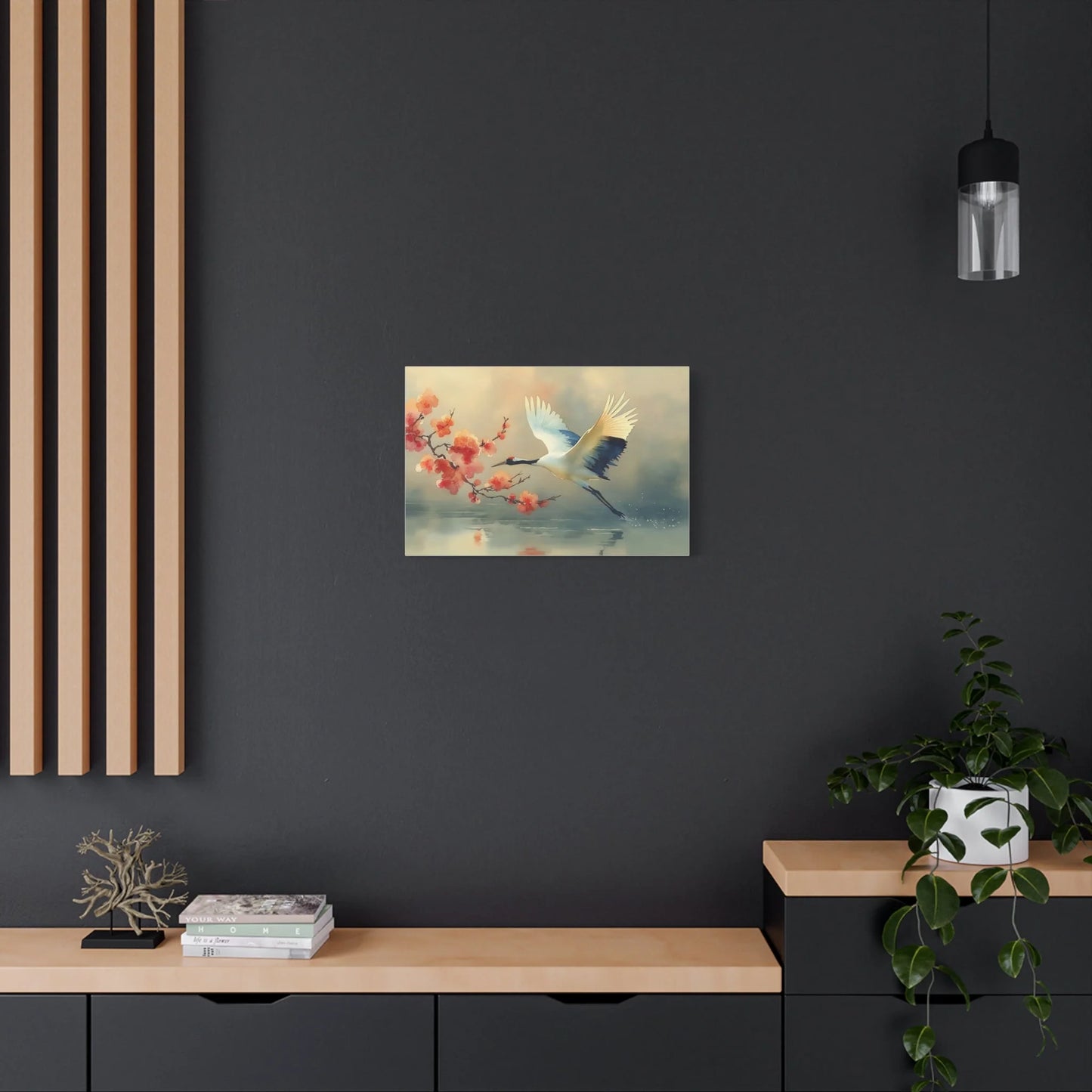 Tableau Détail de la grue blanche au cou rouge cardinal