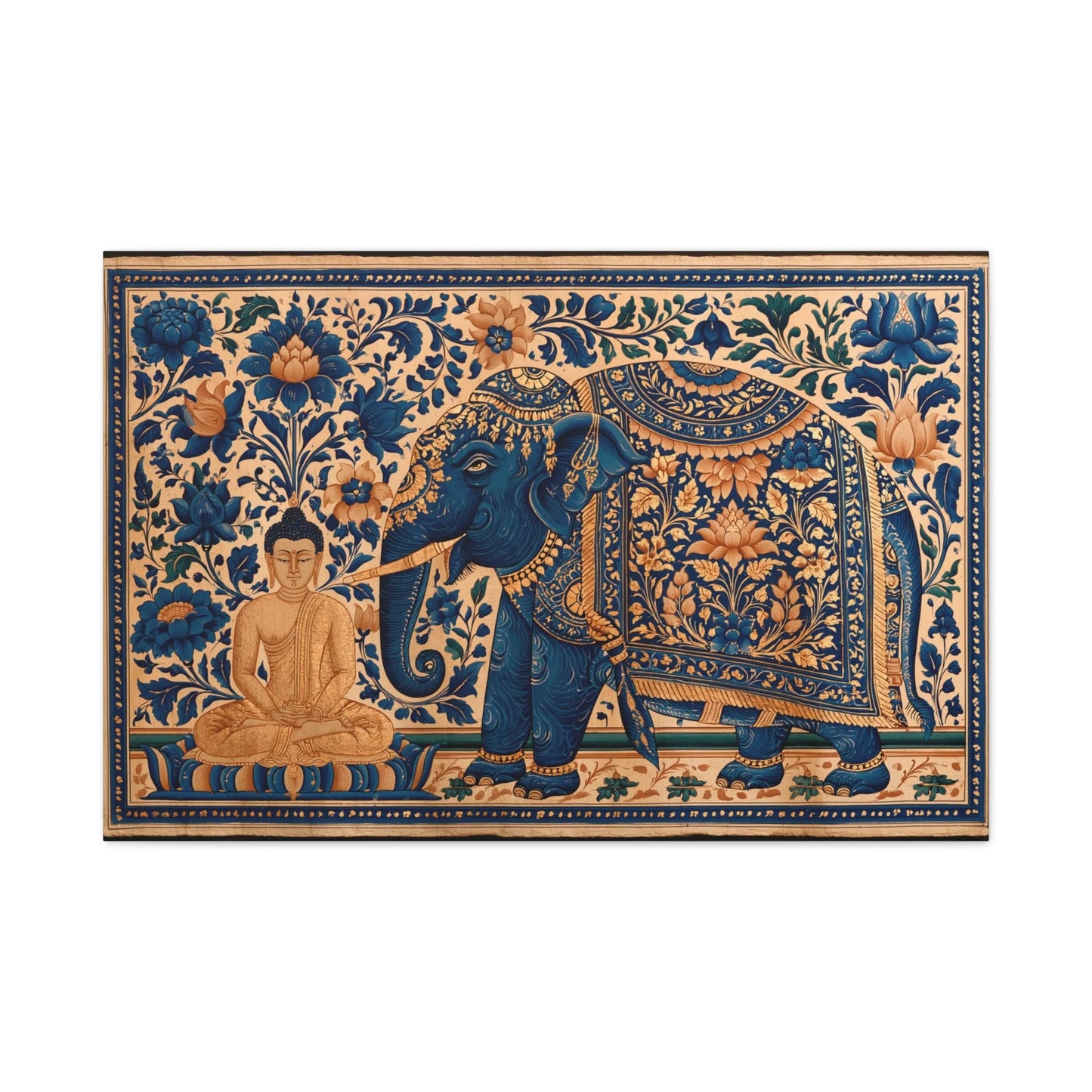 Tableau Bouddha et Éléphant - Miniature Indienne - ambiance bureau créatif