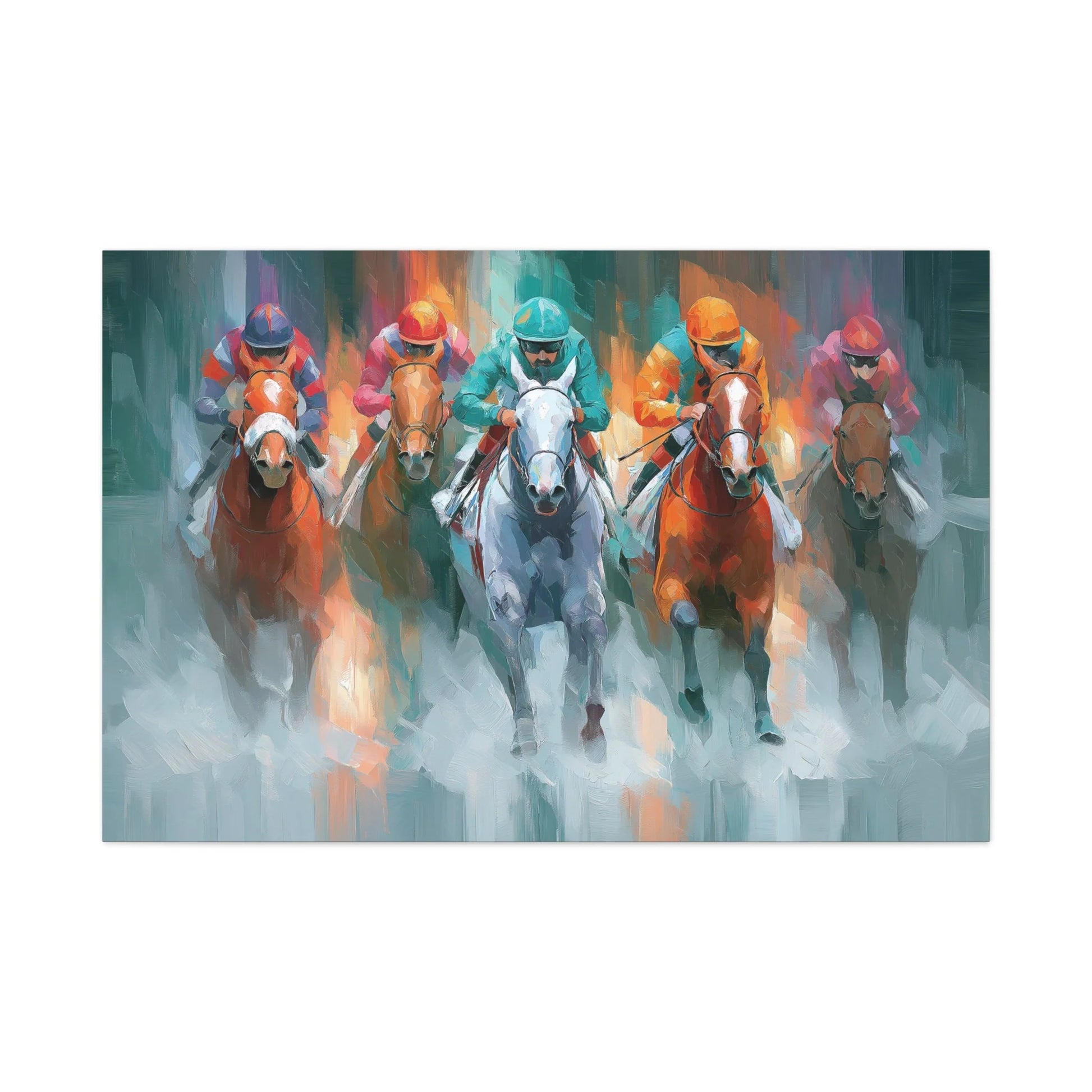 Peinture chevaux au-dessus d'un canapé en cuir