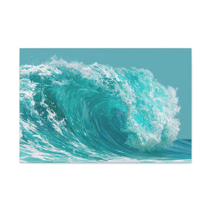 Grande vague turquoise graphique avec rouleau et ecume blanche - Art Virtuoso - vue 3/20