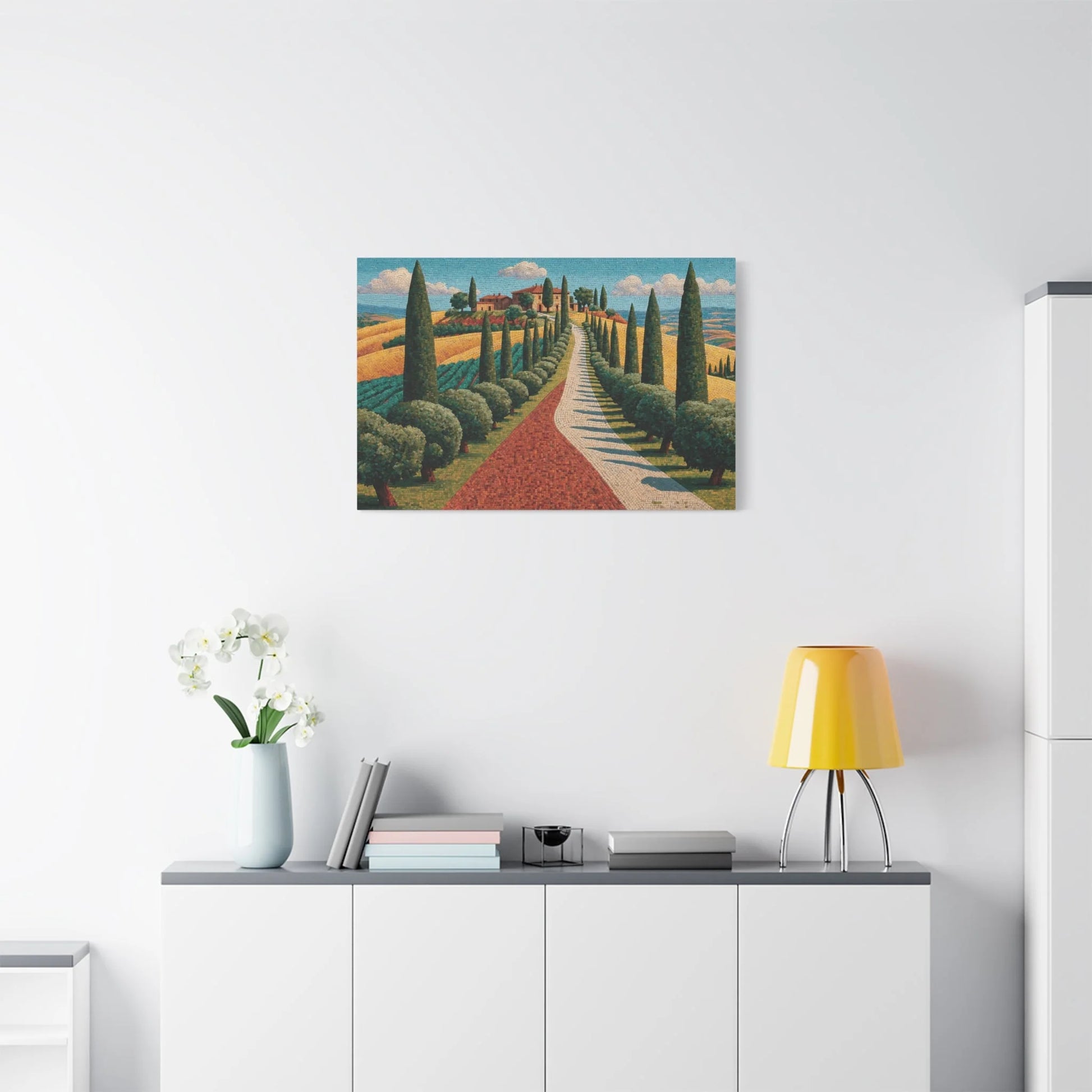 Tableau en Mosaïque Toscane Cyprès - Vignobles de Pierre - ambiance loft haut de plafond
