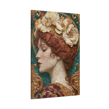 Tableau en Mosaïque Art Nouveau Femme Fleurie - Couronne Mucha - décor monumental espace ouvert