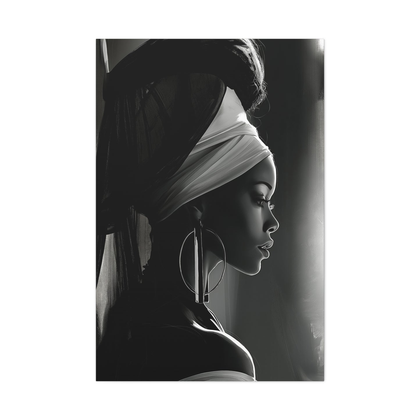 Tableau Femme Africaine Noir Blanc Profil - format XXL - Art Virtuoso