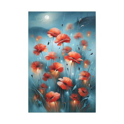 Tableau Coquelicots de Nuit - Clair de Lune - mise en scène entrée moderne