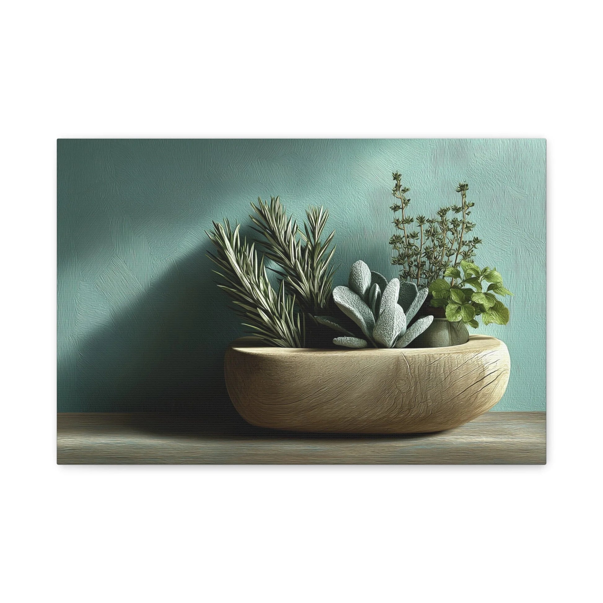 Tableau Cuisine Vert Sauge et Bois - Aromatiques en Coupe